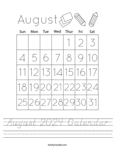 August 2023 Calendar Worksheet