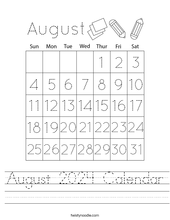 August 2024 Calendar Worksheet