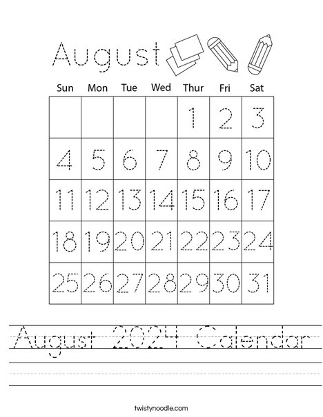 August 2023 Calendar Worksheet