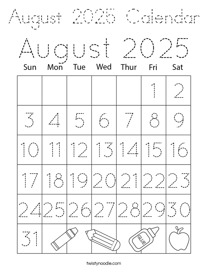 August 2025 Calendar Coloring Page