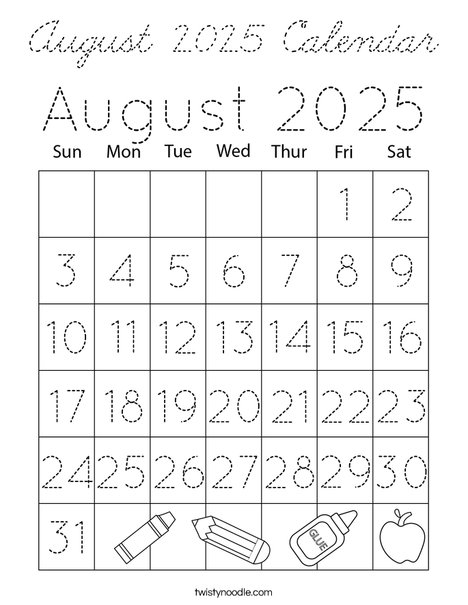 August 2025 Calendar Coloring Page