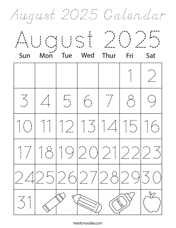 August 2025 Calendar Coloring Page