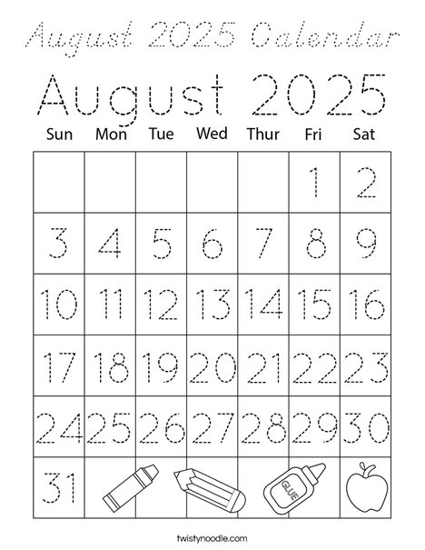 August 2025 Calendar Coloring Page