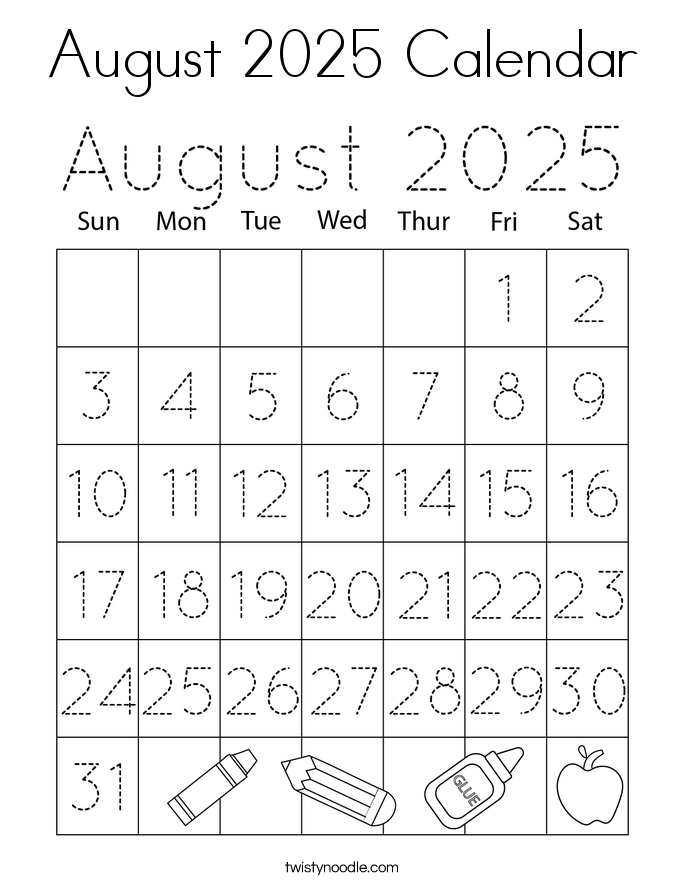 August 2025 Calendar Coloring Page