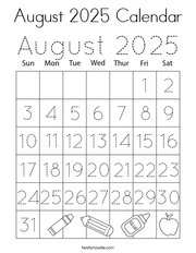 August 2025 Calendar Coloring Page