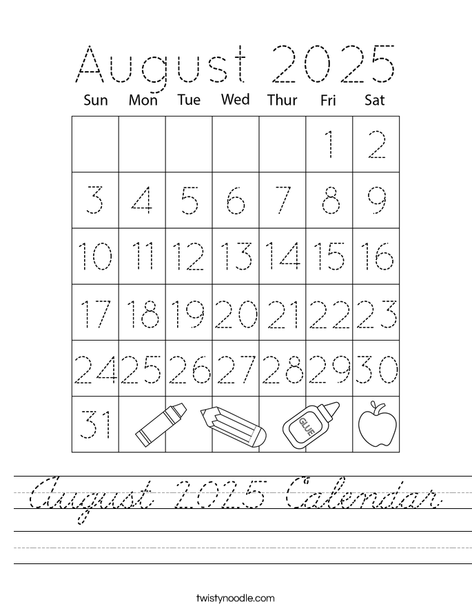 August 2025 Calendar Worksheet