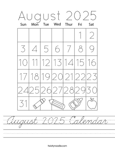 August 2025 Calendar Worksheet