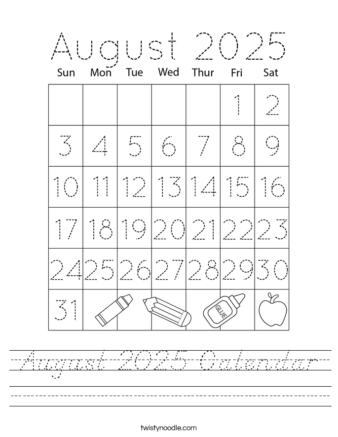 August 2025 Calendar Worksheet