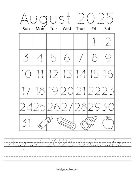 August 2025 Calendar Worksheet