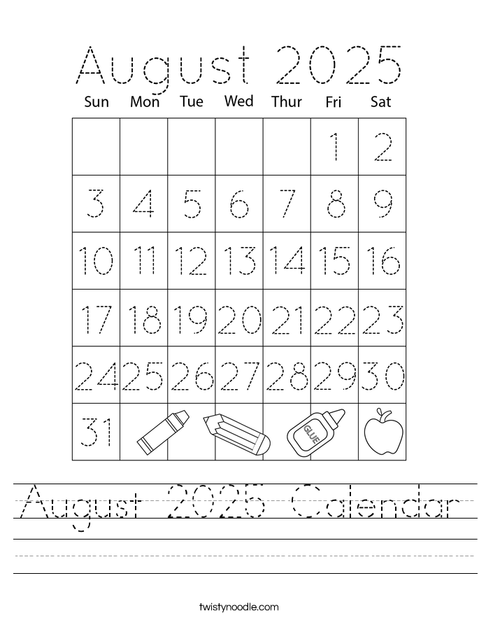 August 2025 Calendar Worksheet