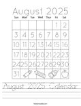 August 2025 Calendar Worksheet