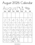 August 2026 Calendar Coloring Page