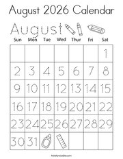 August 2026 Calendar Coloring Page