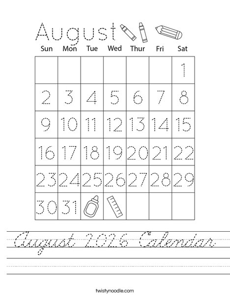 August 2026 Calendar Worksheet