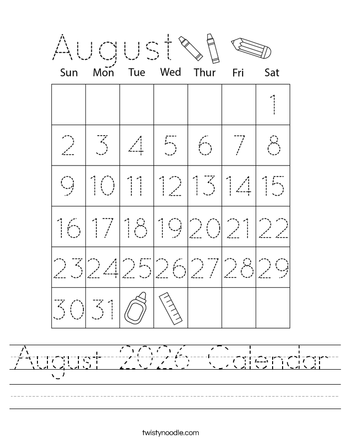 August 2026 Calendar Worksheet
