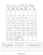 August 2026 Calendar Handwriting Sheet