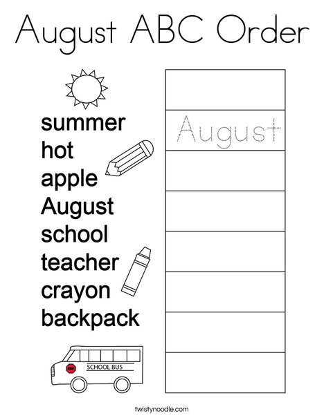 August ABC Order Coloring Page