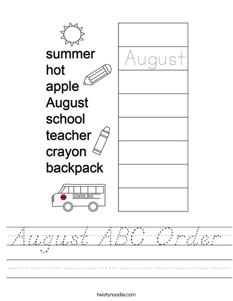 August ABC Order Worksheet
