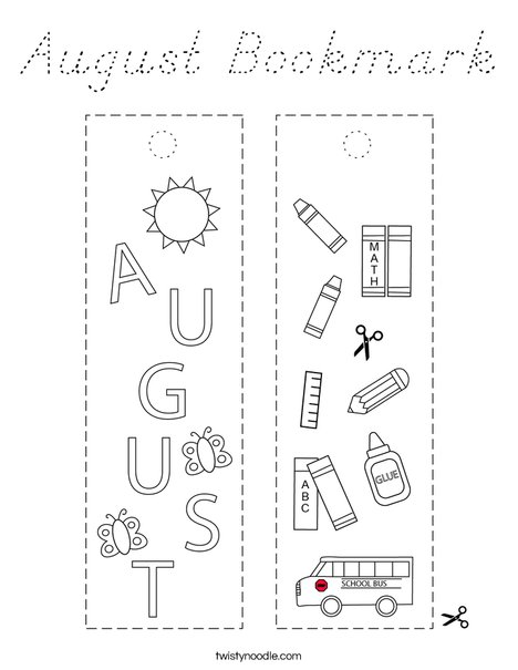 August Bookmark Coloring Page
