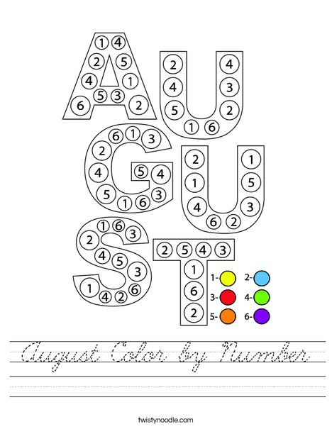 August Color by Number Worksheet