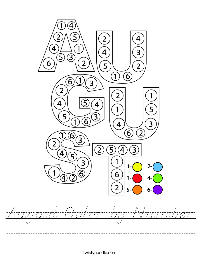 August Color by Number Worksheet
