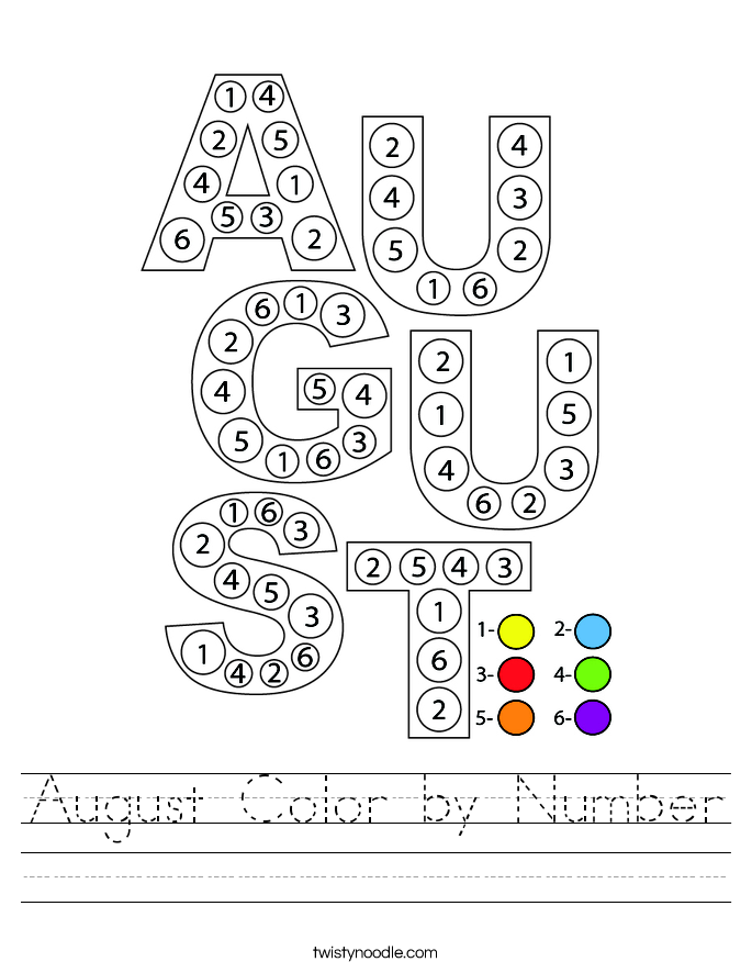 August Color by Number Worksheet