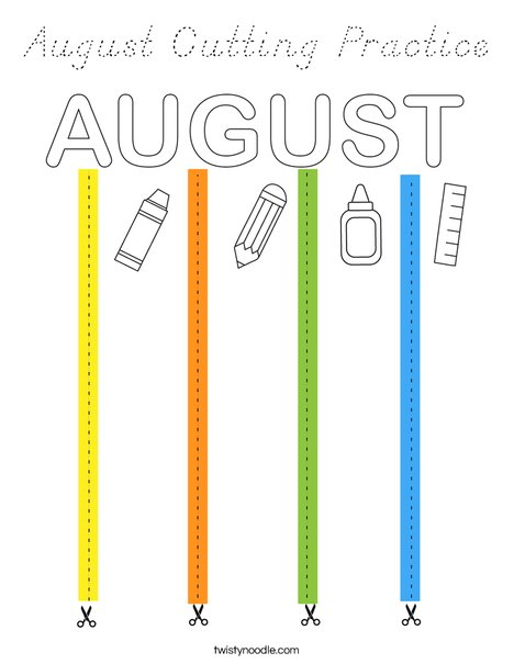 August Cutting Practice Coloring Page