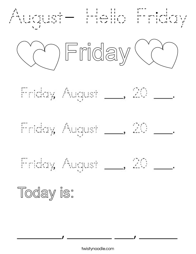 August- Hello Friday Coloring Page