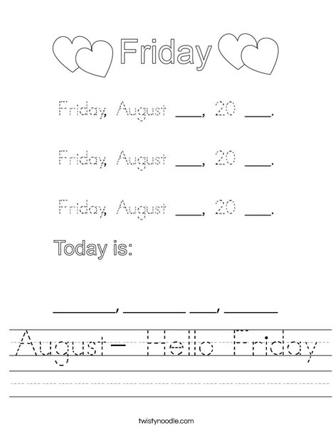 August- Hello Friday Worksheet
