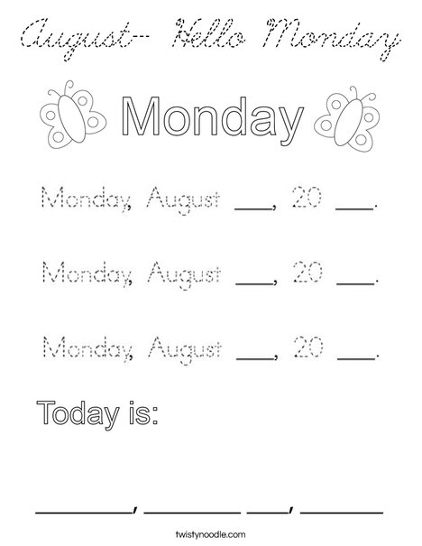 August- Hello Monday Coloring Page