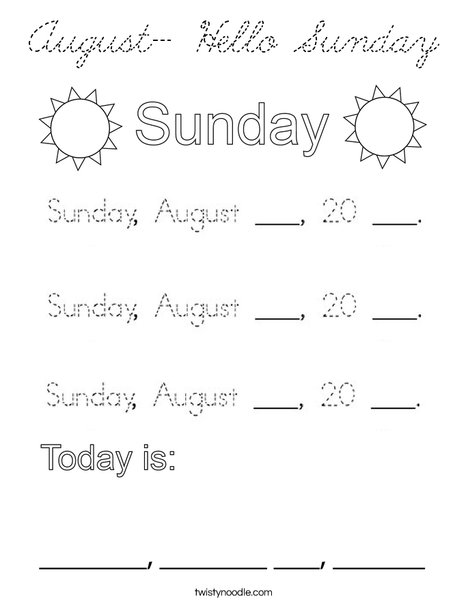 August- Hello Sunday Coloring Page