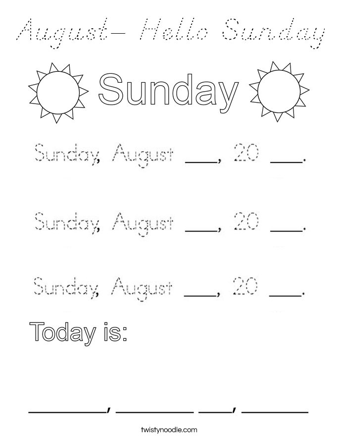 August- Hello Sunday Coloring Page