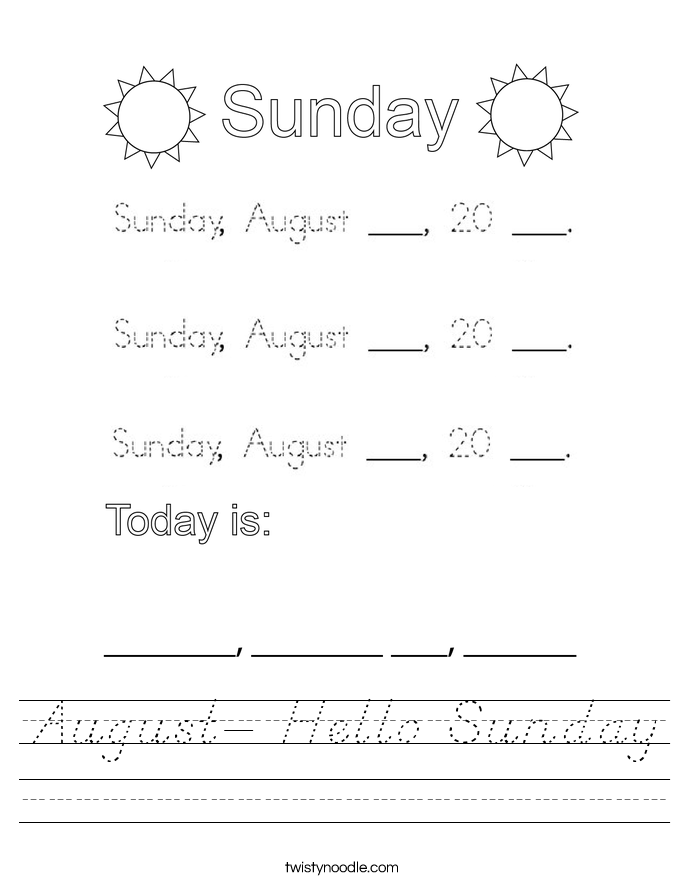 August- Hello Sunday Worksheet