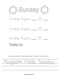 August- Hello Sunday Worksheet