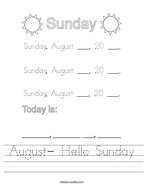 August- Hello Sunday Handwriting Sheet