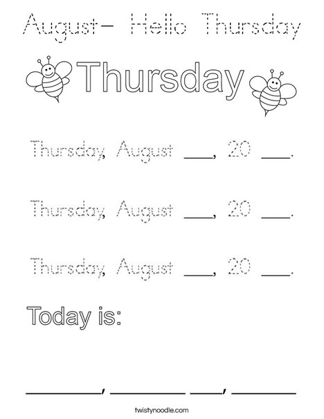 August- Hello Thursday Coloring Page