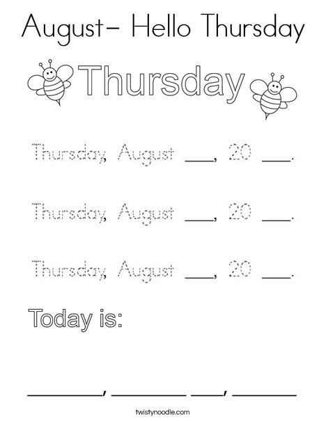 August- Hello Thursday Coloring Page