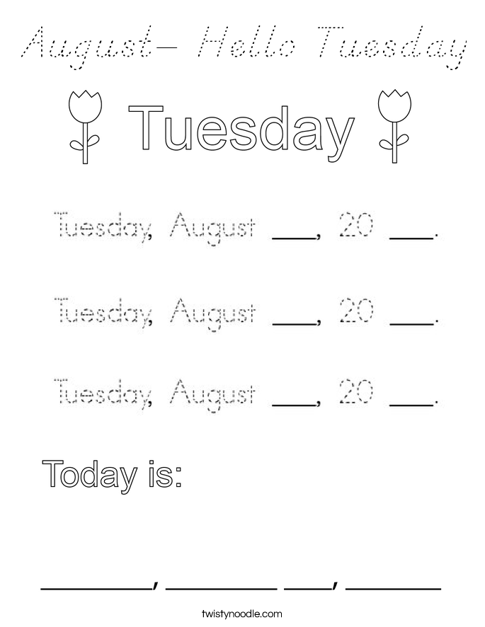 August- Hello Tuesday Coloring Page