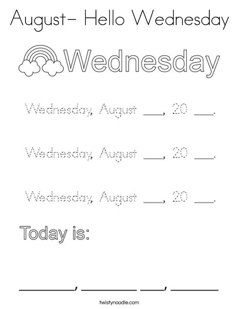 August- Hello Wednesday Coloring Page