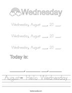 August- Hello Wednesday Handwriting Sheet