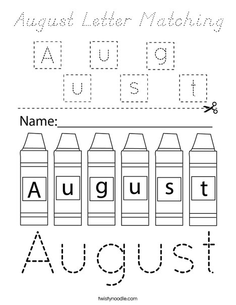 August Letter Matching Coloring Page