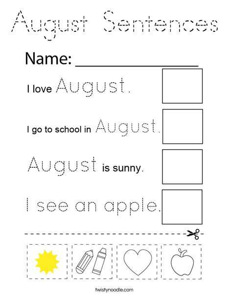 August Sentences Coloring Page