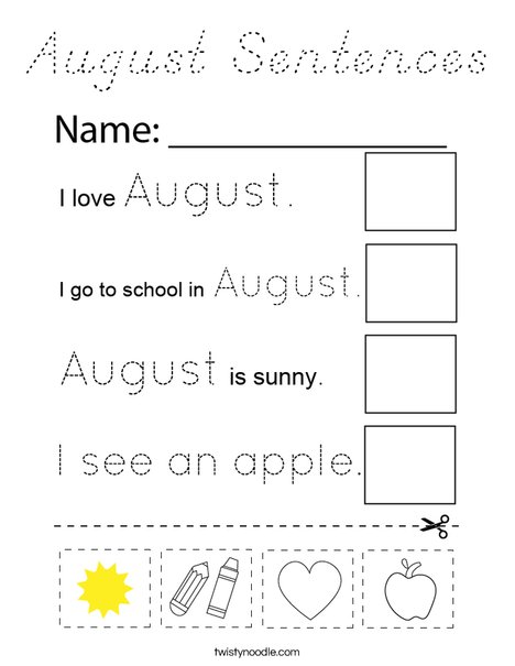 August Sentences Coloring Page