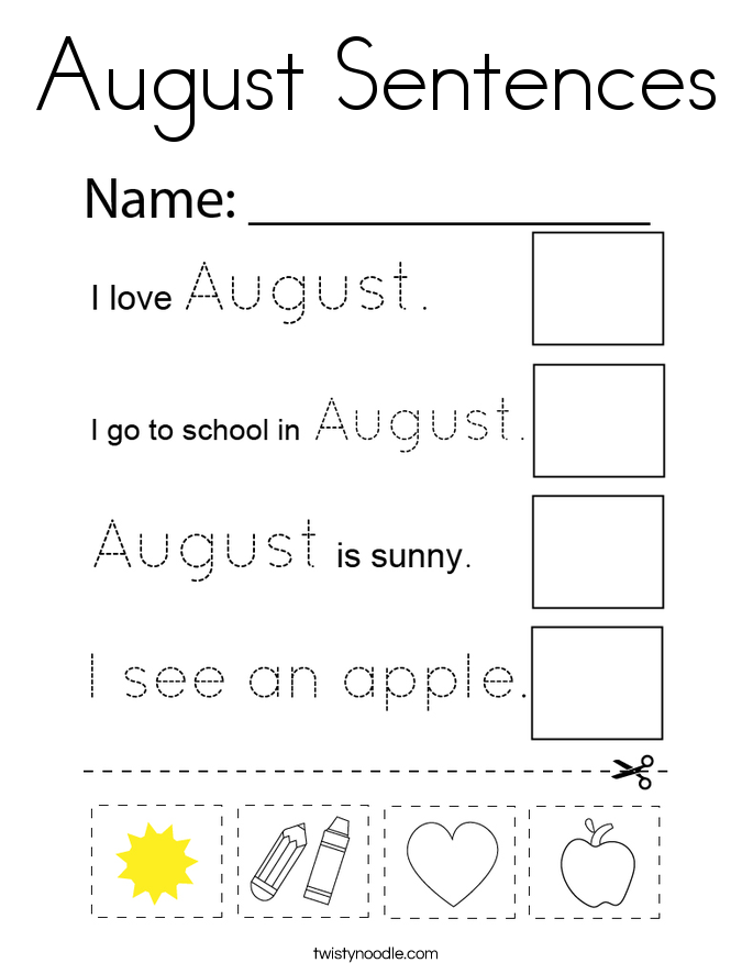August Sentences Coloring Page