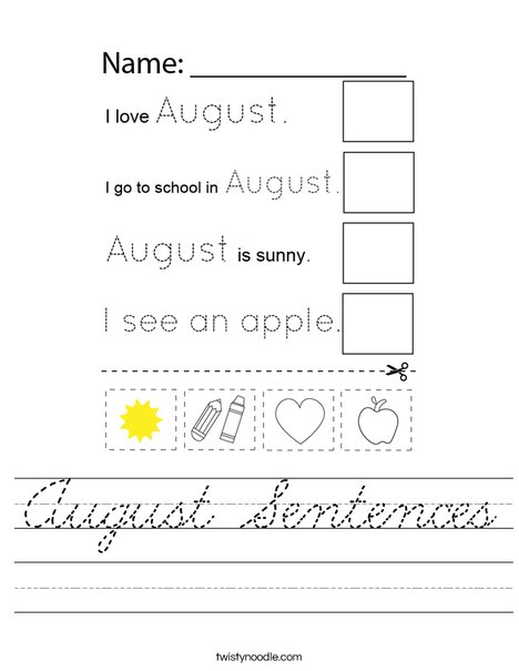 August Sentences Worksheet