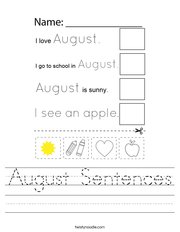 August Sentences Handwriting Sheet