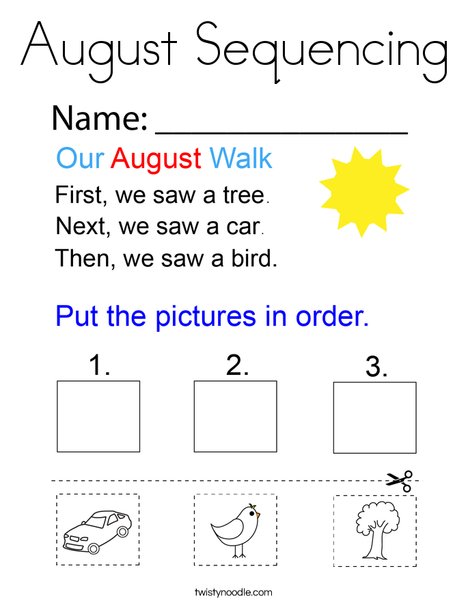 August Sequencing Coloring Page
