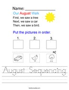 August Sequencing Handwriting Sheet
