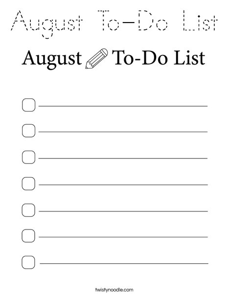 August To-Do List Coloring Page
