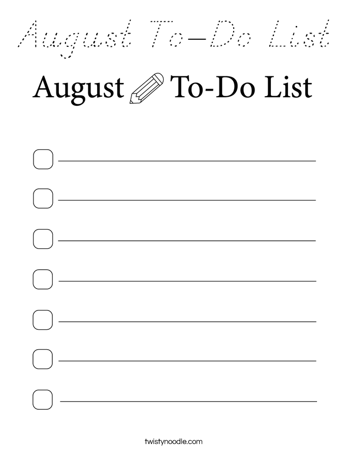 August To-Do List Coloring Page